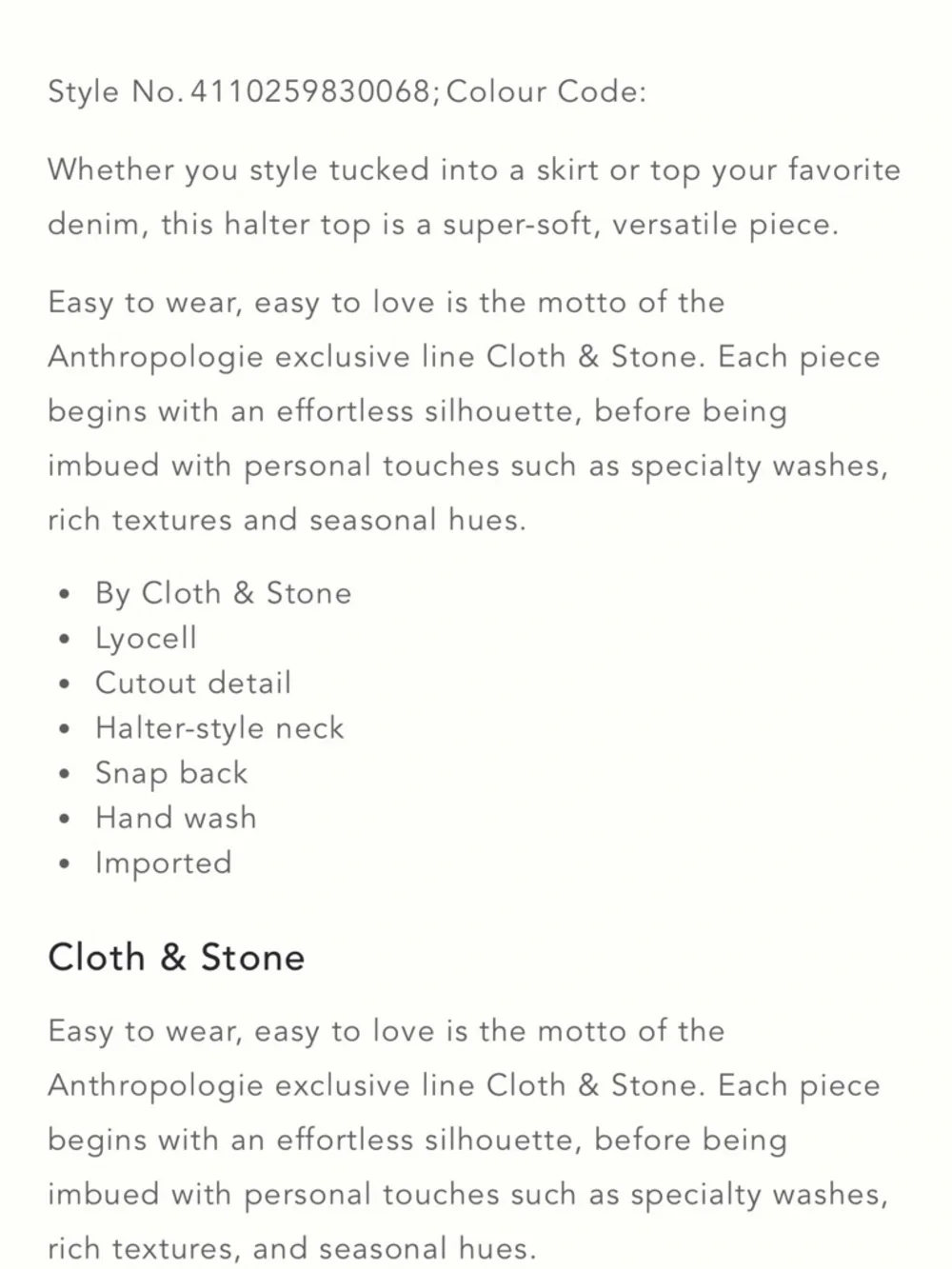 Anthropologie Cloth & Stone Washed Charcoal Cutout Halter Tank Top